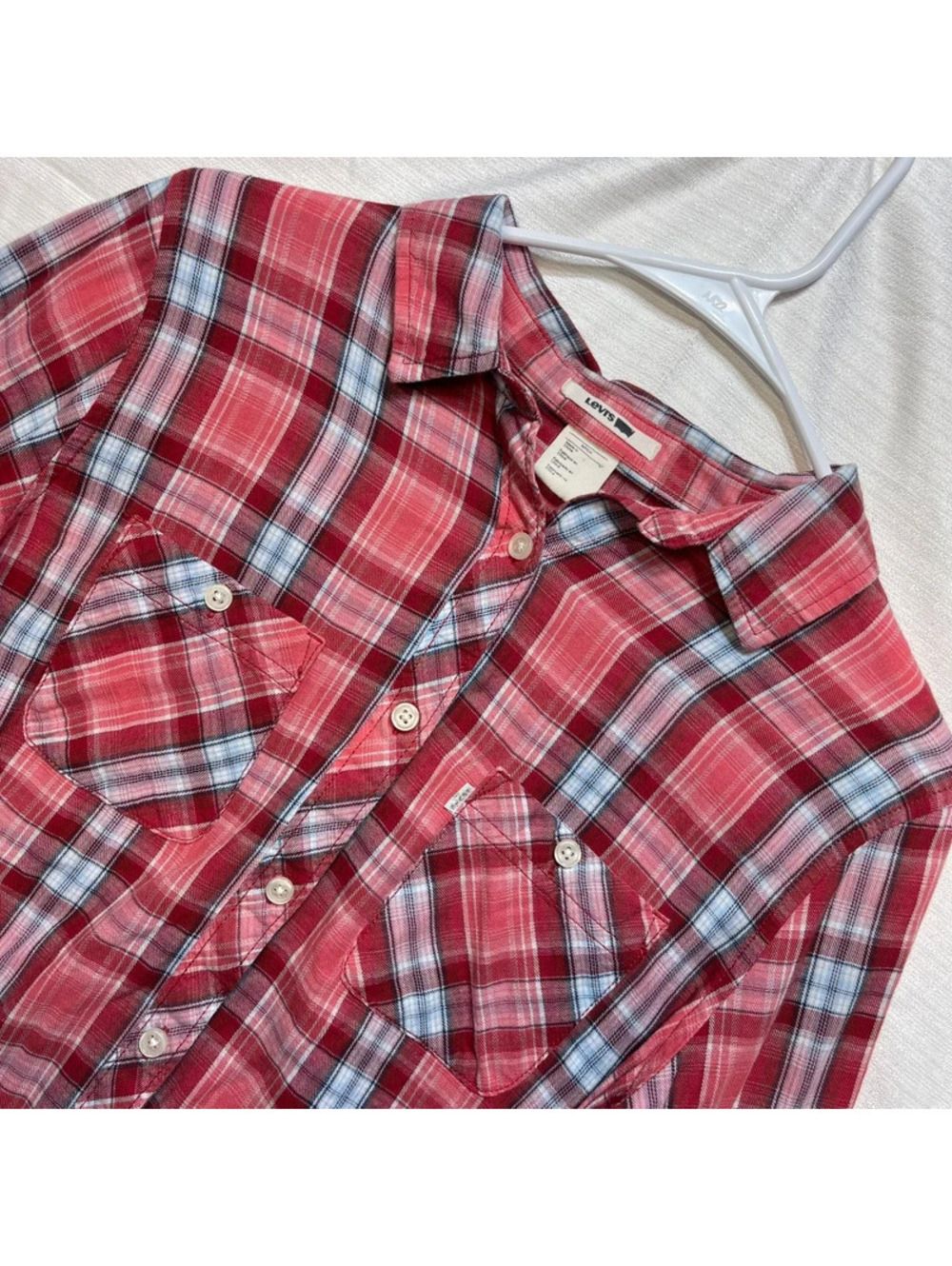 Levi's Women's Red Plaid Button-Up Shirt 100% Cotton Size S